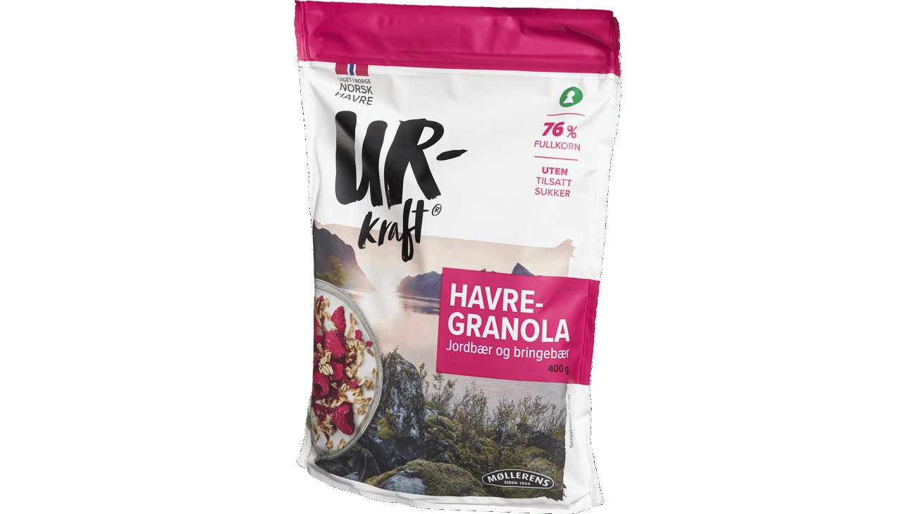 Urkraft Havregranola jordbær og bringebær